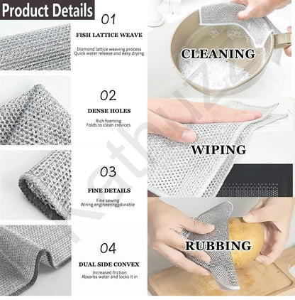 Kathuzz Non-Scratch Dish Wash Cloth (15 Pack) Two Layer Mesh Wire Cloth for Kitchen Reusable Multipurpose Dishwashing Rags for Wet and Dry Cleaning Scrubber