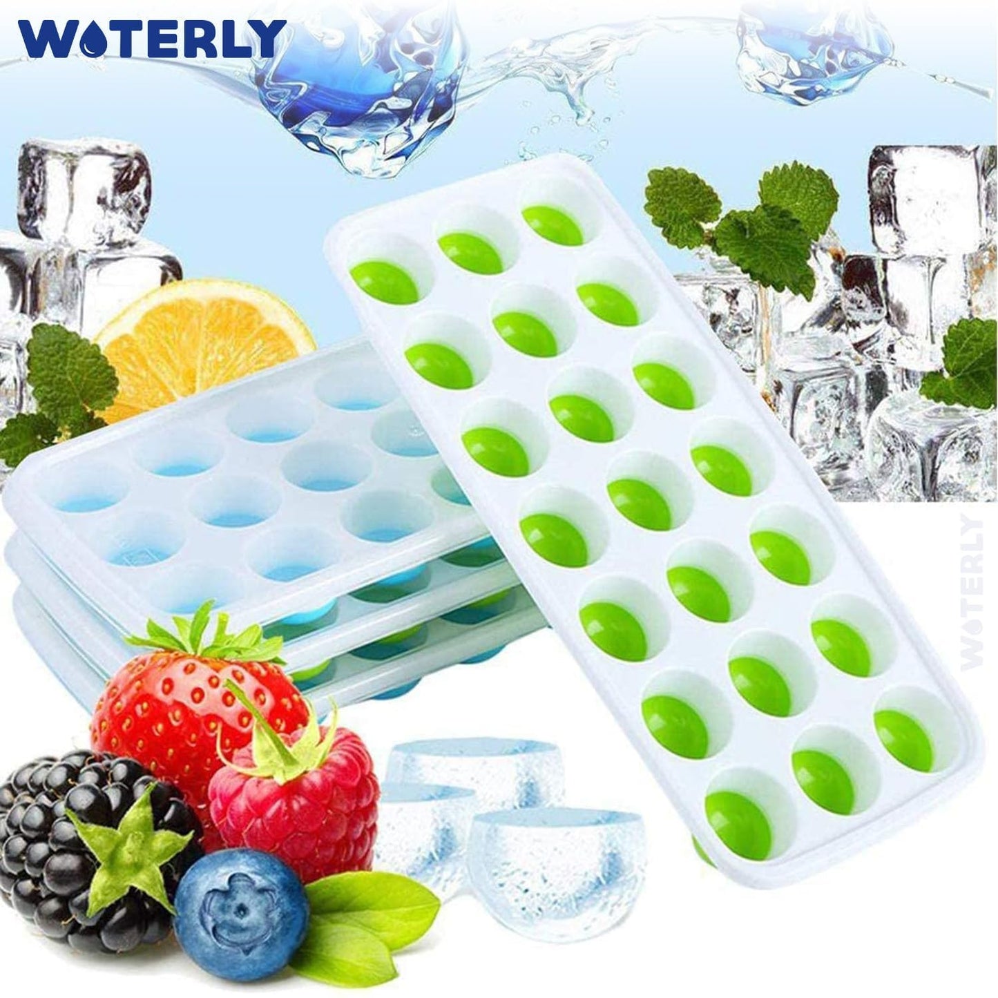 WOTERLY 4 Pcs Pop Up Round Ice Cube Trays| Ice Tray with Lid for Freezer| Easy Release,Flexible Silicone Bottom, Stackable Food Grade Plastic,BPA Free| Make Perfect Ice Balls (Set of 4Pcs)