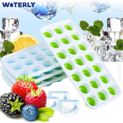 WOTERLY 4 Pcs Pop Up Round Ice Cube Trays| Ice Tray with Lid for Freezer| Easy Release,Flexible Silicone Bottom, Stackable Food Grade Plastic,BPA Free| Make Perfect Ice Balls (Set of 4Pcs)