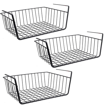 Go Hooked 16 Inch Undershelf Storage Basket Pack of 2 | Multipurpose Under Shelf Organizer | Hanging Wire Basket for Cabinet, Shelf, Pantry, Cupboard, Closet, Desk, and Bathroom (White)