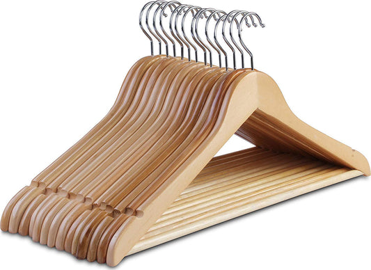 SQUICKLE 360 Degree Solid Wood Garment Hangers with Non Slip Bar and Precisely Cut Notches(Set of 10)