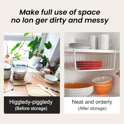Go Hooked 16 Inch Undershelf Storage Basket Pack of 2 | Multipurpose Under Shelf Organizer | Hanging Wire Basket for Cabinet, Shelf, Pantry, Cupboard, Closet, Desk, and Bathroom (White)