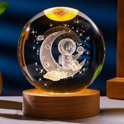 Desidiya Moon Crystal Ball Night Light,2.4 Inch Glass Ball Night LED Lamp with Woodern Base,Decorations Gifts for Men,Women,Kids,Boys,Girls | Gifts for Woman | Valentine Gifts