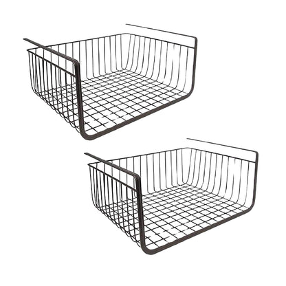Go Hooked 16 Inch Undershelf Storage Basket Pack of 2 | Multipurpose Under Shelf Organizer | Hanging Wire Basket for Cabinet, Shelf, Pantry, Cupboard, Closet, Desk, and Bathroom (White)