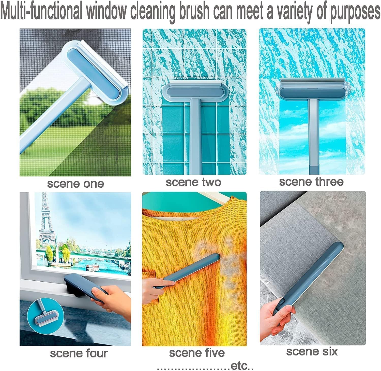 Ncry Multifunctional Screen Brush 5 in 1 Mesh Cleaning Brush & Wiper Double-Sided Window Cleaner Detachable Window Mesh Cleaner for Mesh Screen, Window Screen,Dust,Stain, Long, Pack of 1