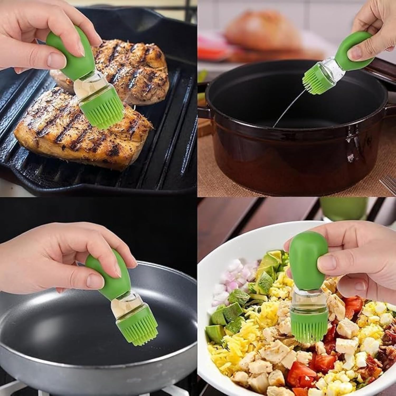 Patel's Kitchen 2in 1 Glass Olive Oil Dispenser Bottle With Silicone Brush Droper Silicone Dropper Measuring Oil Dispenser Bottle for Kitchen Cooking Baking and BBQ Red (180 ml)