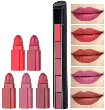 GIRL BEAUTY Fabulous 5 in 1 Matte Finish Lipstick (Red Edition)