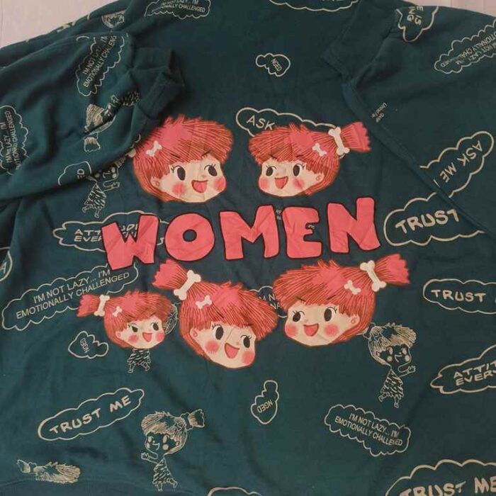 Cute Cartoon Women Hoodie with Fun Text and Graphics