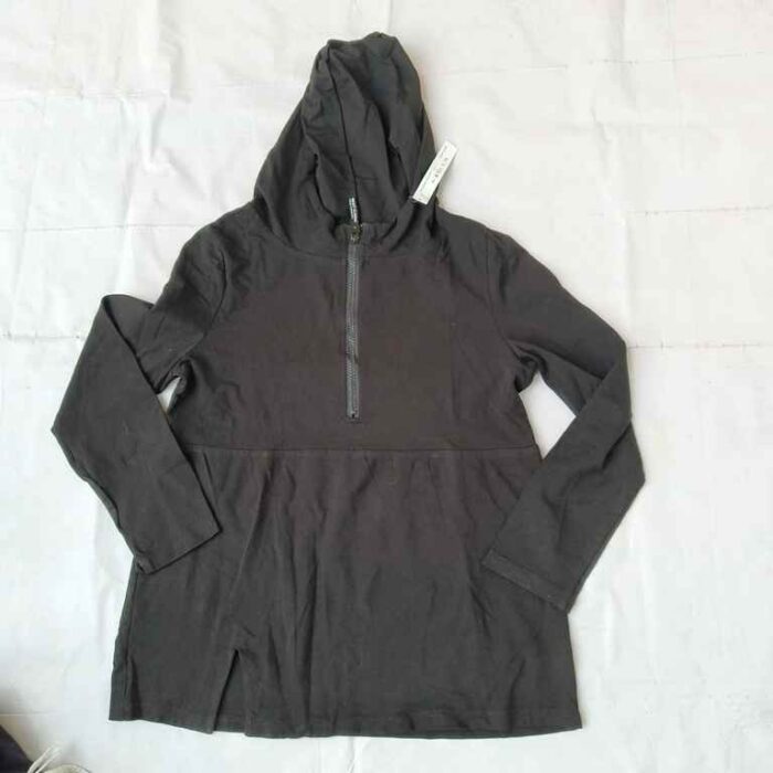 Women’s Dark Gray Hooded Long Sleeve Tunic with Half-Zip