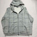 Men's Grey Hooded Zip-Up Jacket with Blue Grid Pattern unisex /girls/boys/man/woman wear