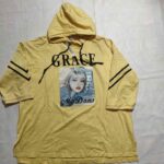 Grace Yellow Hoodie with Graphic Print and Black Stripes unisex/man/woman/.girls/boys